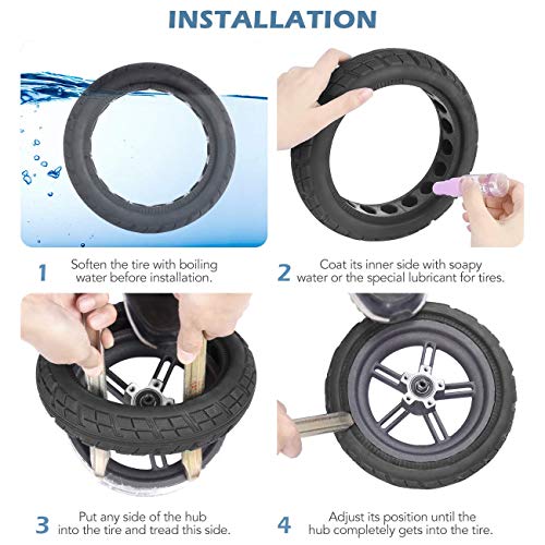 AGPTEK Llanta Libre Reemplazo, Neumático Rueda Macizas para Scooter Eléctrico Xiaomi M365 con 2 pcs Palo de Neumático, Neumático sin Inflación, Negro, 1 Pc