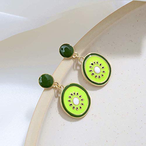 Aguja de Plata 925 Pendientes de Simplicidad con Estilo Goteo de Fruta Glaseada Kiwi de Morandi Pendientes de Simplicidad con Estilo Accesorios de Mujer 1.6 * 3.2Cm, ZS