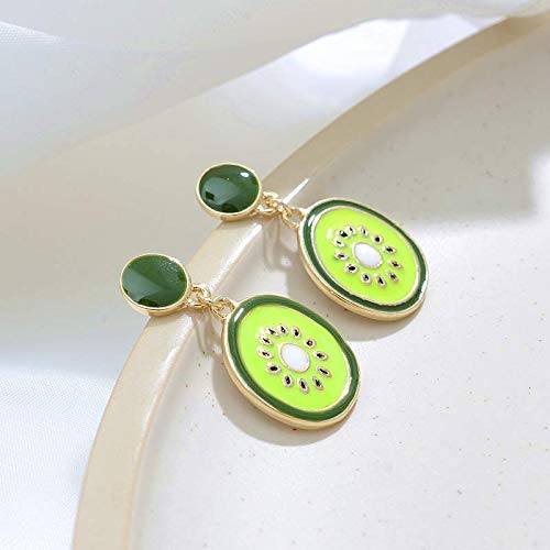 Aguja de Plata 925 Pendientes de Simplicidad con Estilo Goteo de Fruta Glaseada Kiwi de Morandi Pendientes de Simplicidad con Estilo Accesorios de Mujer 1.6 * 3.2Cm, ZS