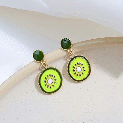Aguja de Plata 925 Pendientes de Simplicidad con Estilo Goteo de Fruta Glaseada Kiwi de Morandi Pendientes de Simplicidad con Estilo Accesorios de Mujer 1.6 * 3.2Cm, ZS