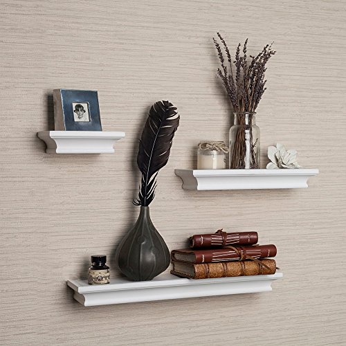 AHDECOR Estantes Flotante para Libros CDs Estanterías de Pared Juego de 3, Blanco