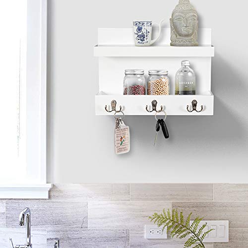 AHDECOR Organizador de Madera para Correo de Montaje en Pared - Organizador MDF para Pared - Porta revistas con 3 Ganchos de Doble Llave - Decorador de para la Entrada