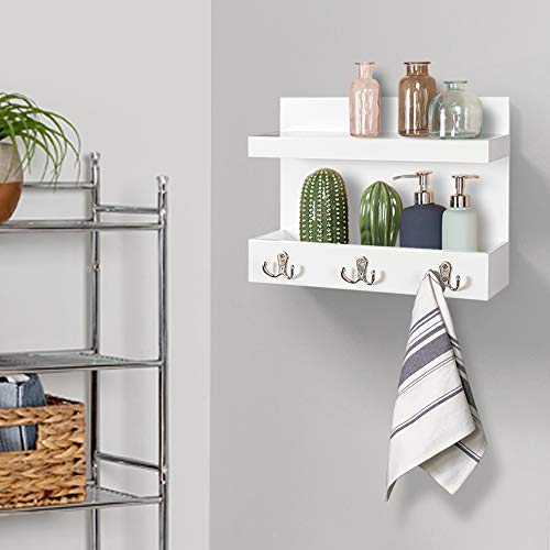 AHDECOR Organizador de Madera para Correo de Montaje en Pared - Organizador MDF para Pared - Porta revistas con 3 Ganchos de Doble Llave - Decorador de para la Entrada
