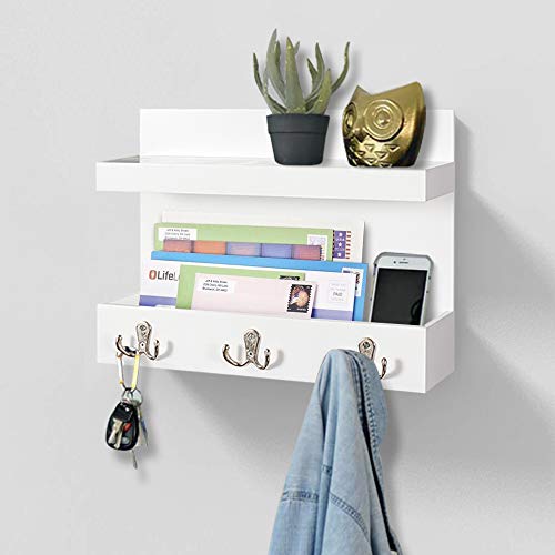 AHDECOR Organizador de Madera para Correo de Montaje en Pared - Organizador MDF para Pared - Porta revistas con 3 Ganchos de Doble Llave - Decorador de para la Entrada
