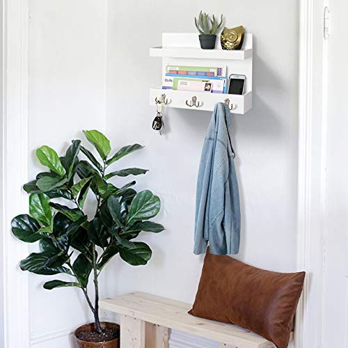 AHDECOR Organizador de Madera para Correo de Montaje en Pared - Organizador MDF para Pared - Porta revistas con 3 Ganchos de Doble Llave - Decorador de para la Entrada
