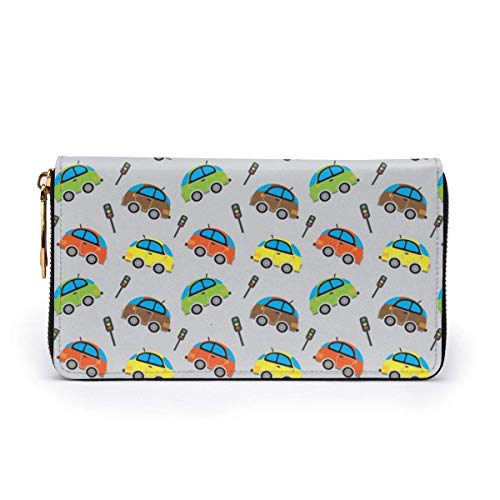 Ahdyr Lindo patrón de Coche y semáforos Cartera de Cuero para Mujer Bolso de Mano Monedero Largo Tarjetero