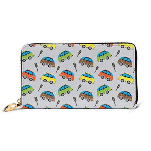 Ahdyr Lindo patrón de Coche y semáforos Cartera de Cuero para Mujer Bolso de Mano Monedero Largo Tarjetero