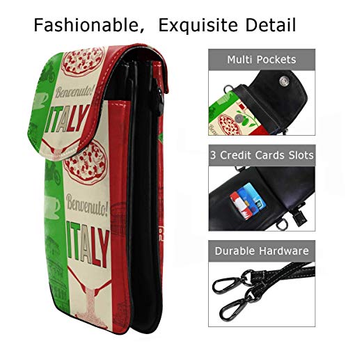 Ahdyr Monedero pequeño para teléfono celular con bandolera de pizza de Italia, monedero para teléfono inteligente con correa extraíble