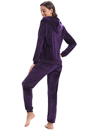 Aibrou Conjunto Chándal de Terciopelo de Mujer,Sudadera con Capucha y Cremallera con Pantalón de Sudor Conjunto Gemelo Manga Larga Conjunto de Abrigo Deportivo de Terciopelo Pijamas