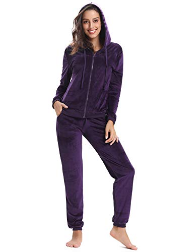 Aibrou Conjunto Chándal de Terciopelo de Mujer,Sudadera con Capucha y Cremallera con Pantalón de Sudor Conjunto Gemelo Manga Larga Conjunto de Abrigo Deportivo de Terciopelo Pijamas