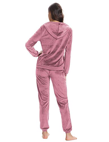 Aibrou Conjunto Chándal de Terciopelo de Mujer,Sudadera con Capucha y Cremallera con Pantalón de Sudor Conjunto Gemelo Manga Larga Conjunto de Abrigo Deportivo de Terciopelo Pijamas