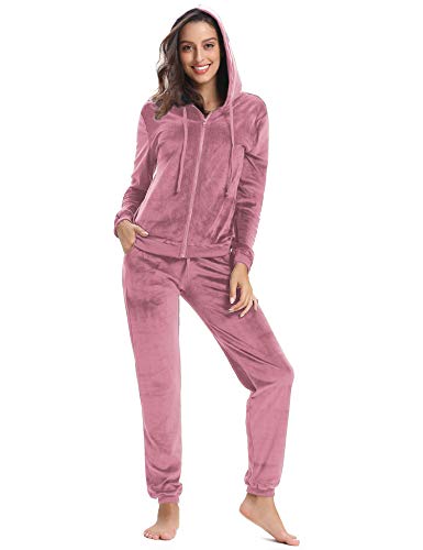 Aibrou Conjunto Chándal de Terciopelo de Mujer,Sudadera con Capucha y Cremallera con Pantalón de Sudor Conjunto Gemelo Manga Larga Conjunto de Abrigo Deportivo de Terciopelo Pijamas