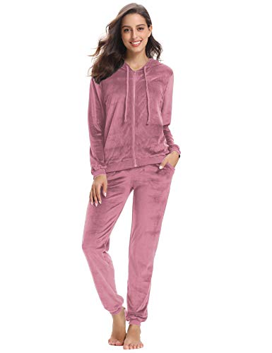 Aibrou Conjunto Chándal de Terciopelo de Mujer,Sudadera con Capucha y Cremallera con Pantalón de Sudor Conjunto Gemelo Manga Larga Conjunto de Abrigo Deportivo de Terciopelo Pijamas