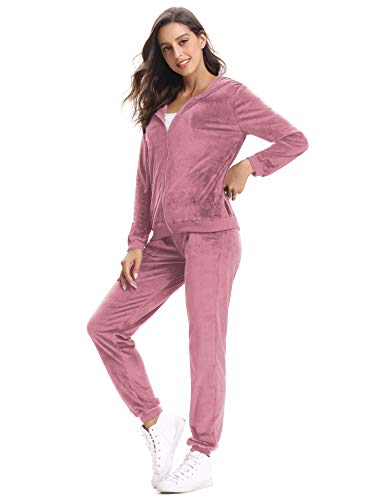 Aibrou Conjunto Chándal de Terciopelo de Mujer,Sudadera con Capucha y Cremallera con Pantalón de Sudor Conjunto Gemelo Manga Larga Conjunto de Abrigo Deportivo de Terciopelo Pijamas