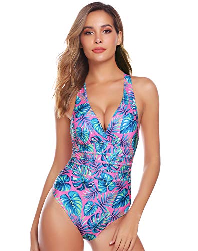 Aibrou Mujer Cuello en V Profundo Bañador Una Pieza Halter con Espalda Vendaje Traje de baño Monokini