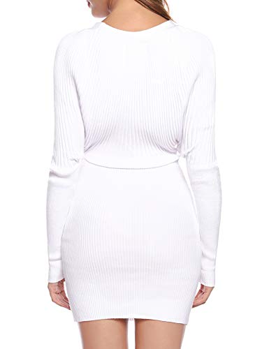 Aibrou Vestido de una Pieza de Punto elástico, Vestido Jersey de Manga Larga con Cuello Redondo y Manga Larga para Mujer