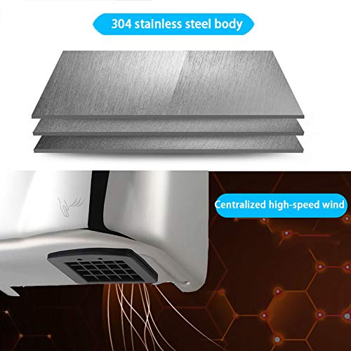 AICKERT Secador De Manos, Acero Inoxidable Toallero Automático Eléctrico De Aire Caliente De Pared, Baño Con Sensor Fotocélula, 1500 W, Utilizado en la oficina del baño o la cocina/Brushed