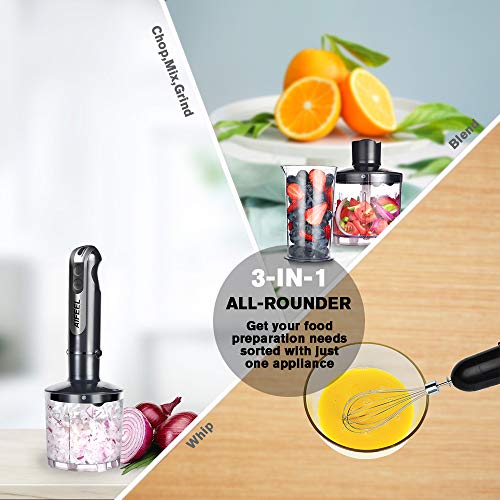 Aifeel - Batidora de mano, 800 W, 4 en 1, con juego de accesorios, incluye pie de mezcla de acero inoxidable, picadora de 500 ml, vaso medidor de 600 ml, cuchillas SUS y batidoras – Negro