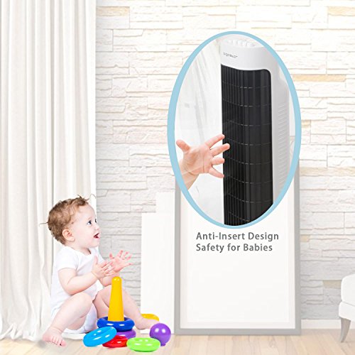 Aigostar 33JTS - Ventilador de torre oscilante, temporizador programable, 3 velocidades, motor de 45 W, oscilación de 85º y altura de 76 cm. Color blanco y negro.