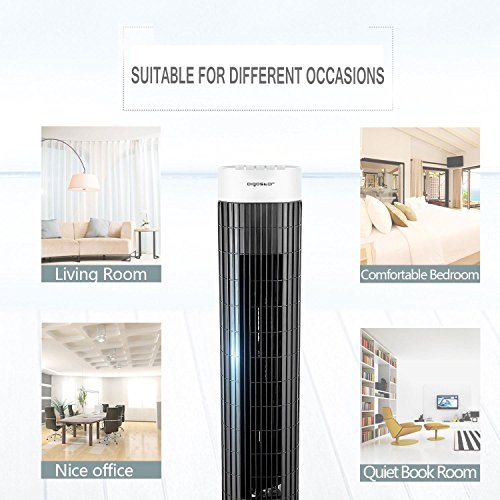 Aigostar 33JTS - Ventilador de torre oscilante, temporizador programable, 3 velocidades, motor de 45 W, oscilación de 85º y altura de 76 cm. Color blanco y negro.
