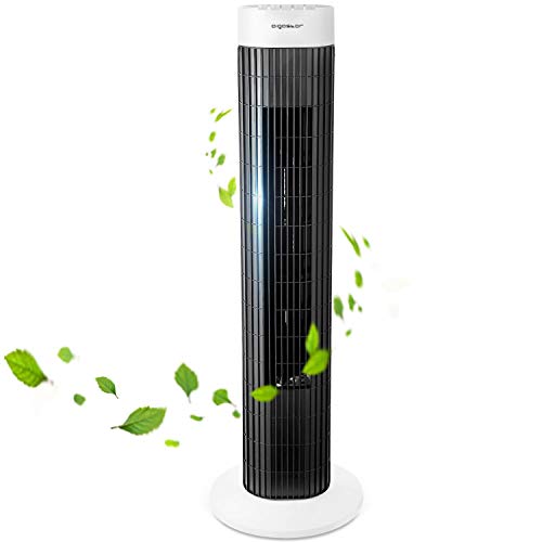 Aigostar 33JTS - Ventilador de torre oscilante, temporizador programable, 3 velocidades, motor de 45 W, oscilación de 85º y altura de 76 cm. Color blanco y negro.