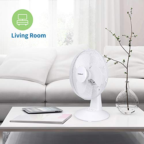 Aigostar Allace 33JTO - Ventilador de mesa con 3 velocidades, Ventilador sobremesa 43,5cm, oscilación silencioso de 80 grados, potencia 40 W, color blanco. Diseño exclusivo.