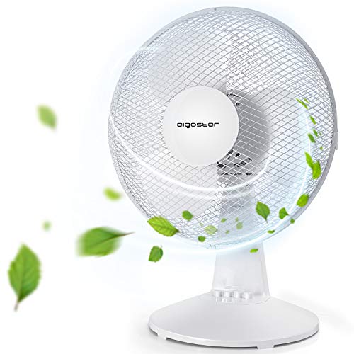Aigostar Allace 33JTO - Ventilador de mesa con 3 velocidades, Ventilador sobremesa 43,5cm, oscilación silencioso de 80 grados, potencia 40 W, color blanco. Diseño exclusivo.