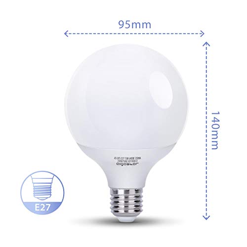 Aigostar - Pack de 3 Bombillas LED G95, globo, 15W, casquillo gordo E27, 1275 lumen, luz blanca 6400K [Clase de eficiencia energética A+]