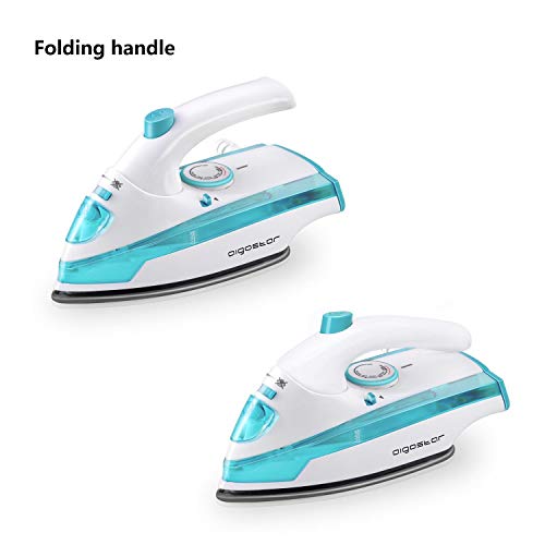 Aigostar Purpletravel 31HHL - Plancha de vapor. Doble voltaje (115V + 230 V). Diseño portátil especial para viajes. Potencia de 800 watios, suela de teflón antiadherente con depósito de 45 ml. Color Aguamarina, Diseño exclusivo.