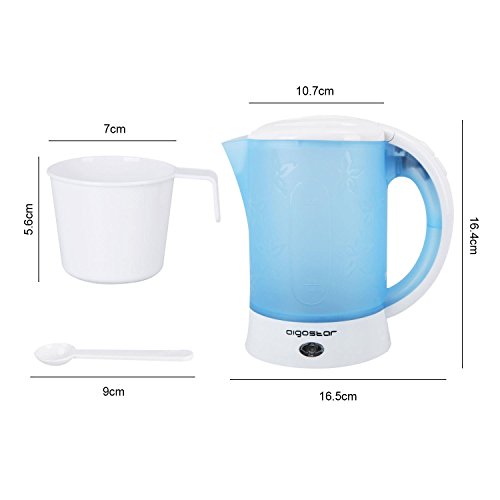 Aigostar Walking Drip 30JQK–Hervidor Agua Electrico Compacto 650 W, 0,6 litros, protección contra la ebullición en seco. Libre de BPA. Incluye dos tazas y dos cucharas de regalo. Diseño exclusivo.