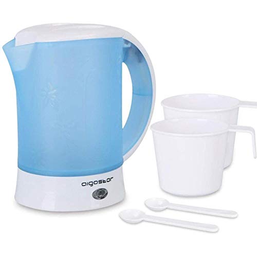Aigostar Walking Drip 30JQK–Hervidor Agua Electrico Compacto 650 W, 0,6 litros, protección contra la ebullición en seco. Libre de BPA. Incluye dos tazas y dos cucharas de regalo. Diseño exclusivo.