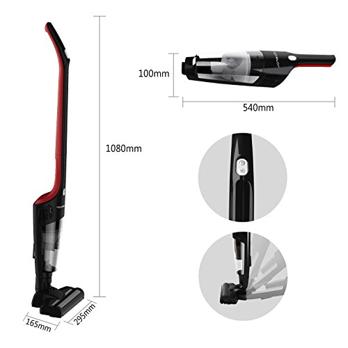 Aigostar Wand 33IWU - Aspirador vertical ciclónico inalámbrico 2 en 1. Batería recargable 2200mAh, apto para succionar líquidos, silencioso, capacidad 0.4L, 2 cepillos incluídos. Diseño exclusivo