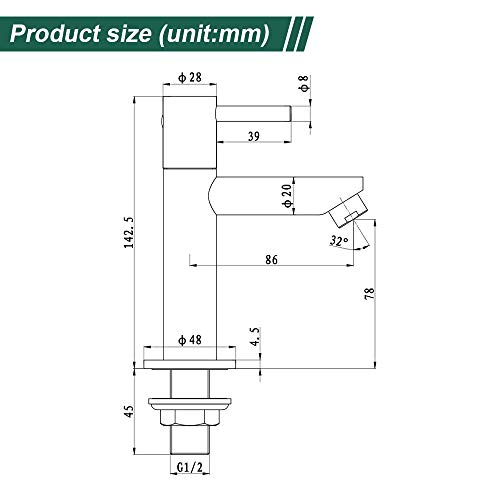 AiHom Grifo de Lavabo Monomando para Agua Fría Acabado Cromado Estándar Universal G3/8 Grifo de Baño Plateado Latón Cromado Sencillo de Instalar