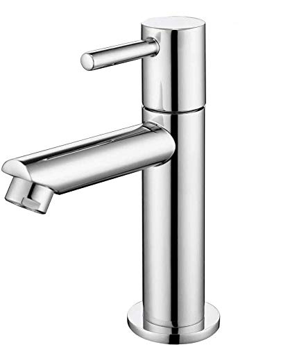 AiHom Grifo de Lavabo Monomando para Agua Fría Acabado Cromado Estándar Universal G3/8 Grifo de Baño Plateado Latón Cromado Sencillo de Instalar