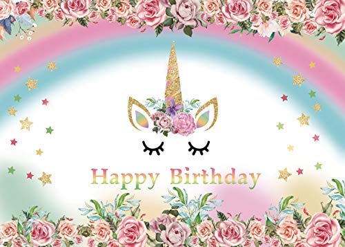 AIIKES 2.1Mx1.5M/7x5FT Unicornio Partido Flor Telón de Fondo de la Foto Cumpleaños Bebé Recién Nacido Fondo de Fotografia Personalizado Telón de Fondo de la Fotografía por Foto Estudio 11-333