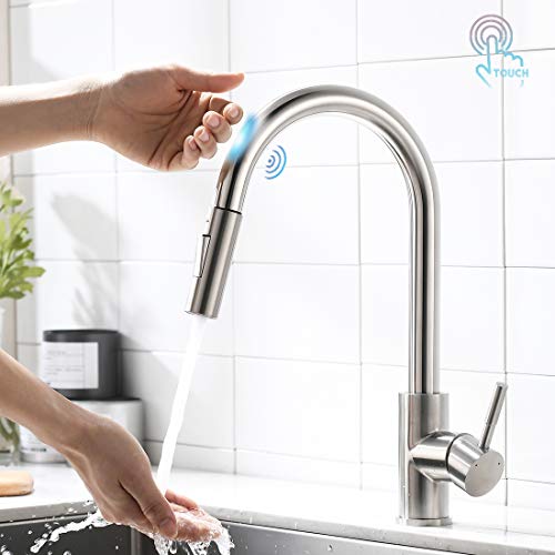 AIMADI - Grifo de cocina con sensor táctil, giratorio 360°, níquel cepillado