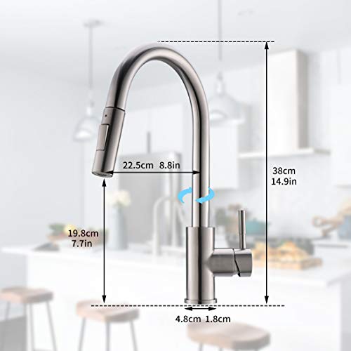 AIMADI - Grifo de cocina con sensor táctil, giratorio 360°, níquel cepillado