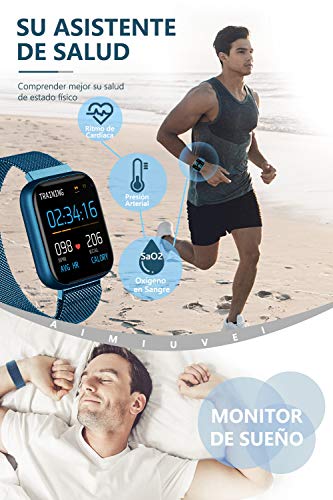 AIMIUVEI Smartwatch, Reloj Inteligente Mujer Hombre IP67 con Pulsómetro, 1.4 Inch Smartwatch Presión Arterial Monitor de Sueño GPS Podómetro Pulsera Actividad Inteligente Compatible con iOS y Android