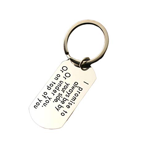 Aimrio Joyería Regalo de llaveros de Acero Inoxidable Etiqueta de Perro grabada I Promise to Always be Your Side Plata Encantos Colgantes de Llavero