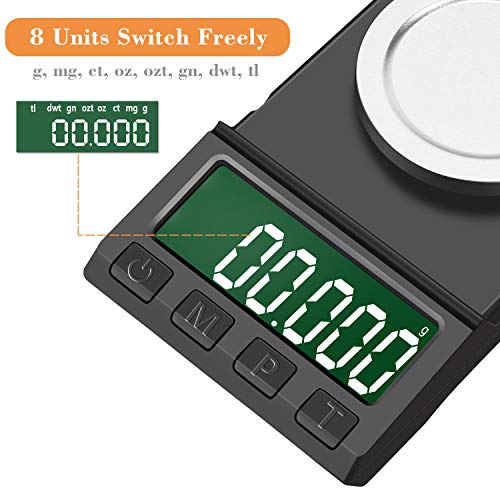 AIMTOP Báscula Precision 0.001g × 50g, Báscula Cocina Digital con Cable USB, Báscula Miligramos Báscula de Joyería, Peso de Cocina Digital con Pantalla LCD y 8 Unidades, Función de Tara