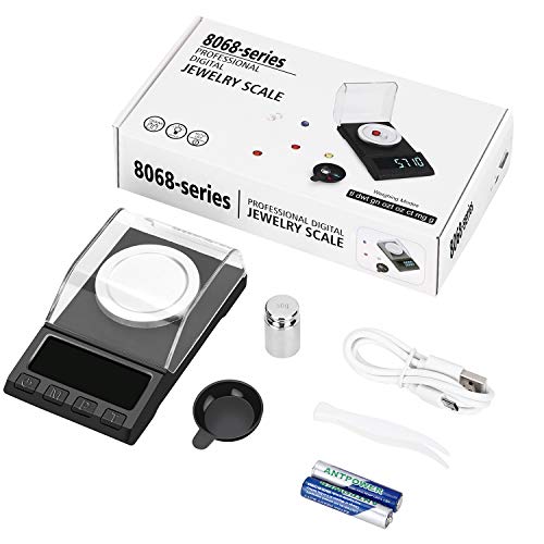 AIMTOP Báscula Precision 0.001g × 50g, Báscula Cocina Digital con Cable USB, Báscula Miligramos Báscula de Joyería, Peso de Cocina Digital con Pantalla LCD y 8 Unidades, Función de Tara