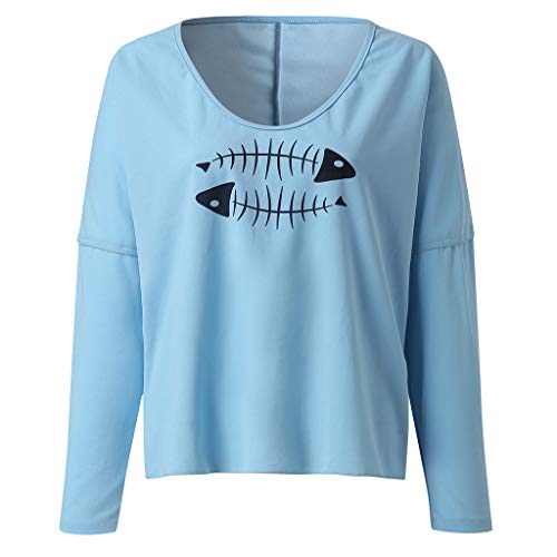 AIni Mujeres Camiseta Otoño Manga Larga Mezcla De AlgodóN Moda Camisa con Cuello En V Camiseta con Estampado De Espina De Pescado Top Casual De Color Liso Delgado Y Ligero Blusa Suelta De Verano
