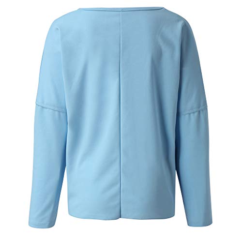 AIni Mujeres Camiseta Otoño Manga Larga Mezcla De AlgodóN Moda Camisa con Cuello En V Camiseta con Estampado De Espina De Pescado Top Casual De Color Liso Delgado Y Ligero Blusa Suelta De Verano