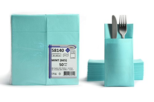 Airlaid Servilletas para cubertería, Aspecto de Tela, servilletas plegadas con Ranura, 40 x 40 cm, 1/8 Pliegues, Bolsa para Cubiertos, Bodas, cumpleaños, hoteles, Catering, Turquesa, 100 Servietten