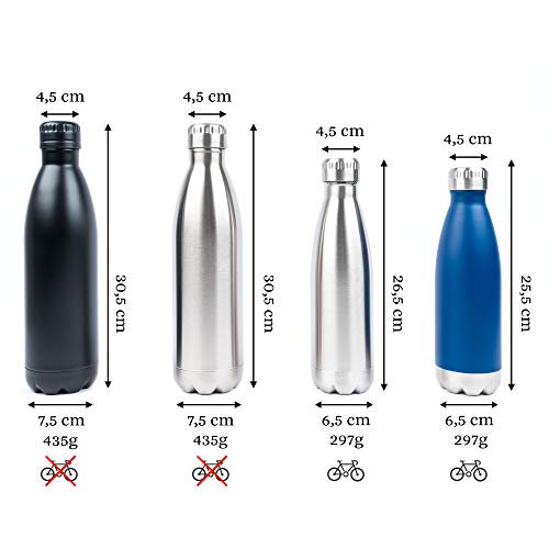 Aislado Botella Gimnasio, Termica Botella de agua acero inoxidable 0,75L (750ml) 0,5L (500ml) - Duración garantía, para niños, deporte y bicicleta, sin Logotipos, sin BPA, con Tapa de madera de bambú