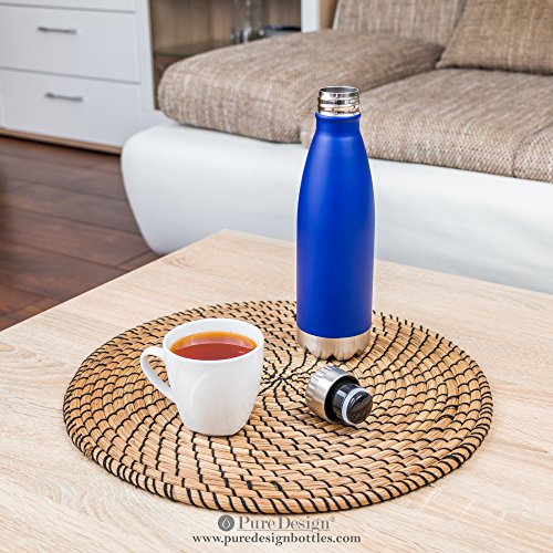 Aislado Botella Gimnasio, Termica Botella de agua acero inoxidable 0,75L (750ml) 0,5L (500ml) - Duración garantía, para niños, deporte y bicicleta, sin Logotipos, sin BPA, con Tapa de madera de bambú
