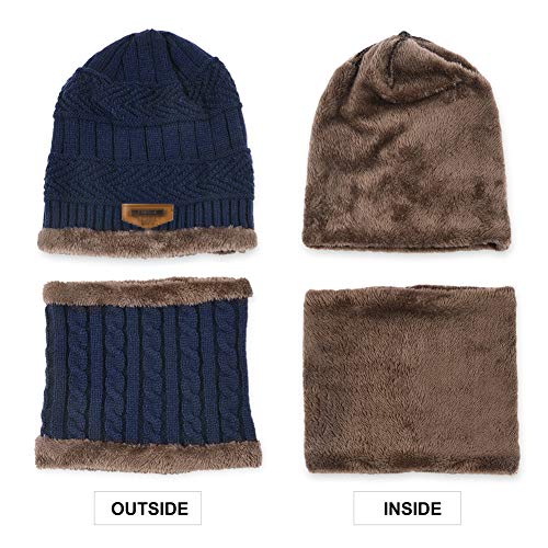 Aisprts Gorro Invierno con Bufanda, Calentar Sombreros Gorras Beanie de Punto Para Hombre Mujer (Azul)