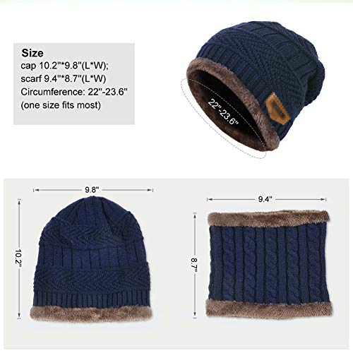 Aisprts Gorro Invierno con Bufanda, Calentar Sombreros Gorras Beanie de Punto Para Hombre Mujer (Azul)