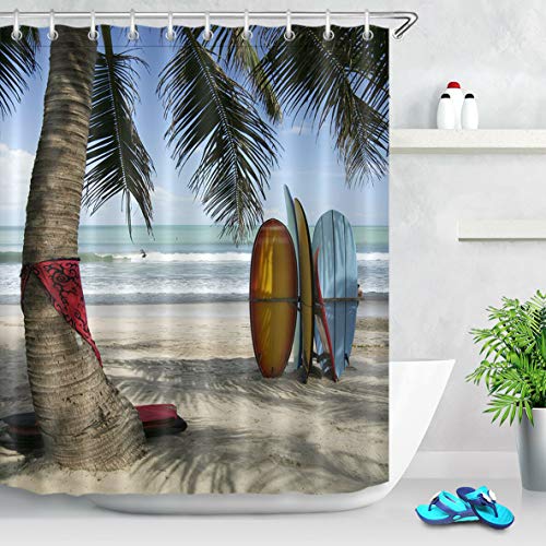 ajhgfjgdhkmdg Tabla de Surf Bali Beach Palm Cortina baño Ducha Decoración antibacteriana Impermeable para Cortinas de baño
