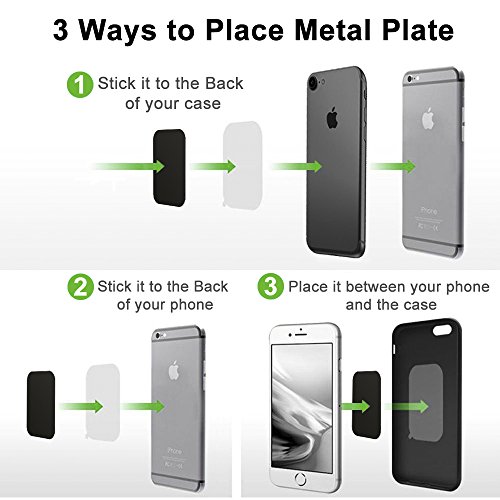 AJOXEL [10 Piezas láminas Metálicas (6 Redondas y 4 rectangulares) con Adhesivos Muy Finas Reemplazo de Placas de Metal para Soporte Movil Coche Magnético/Soporte iman movil Coche - Negro
